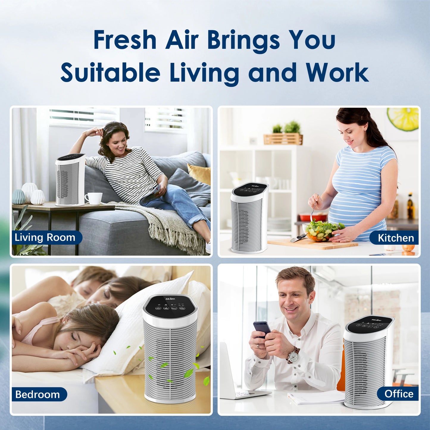Sejoy HEPA Air Purifier - 99.9% Removal, Quiet 3-Speed for 200 Sq Ft Rooms