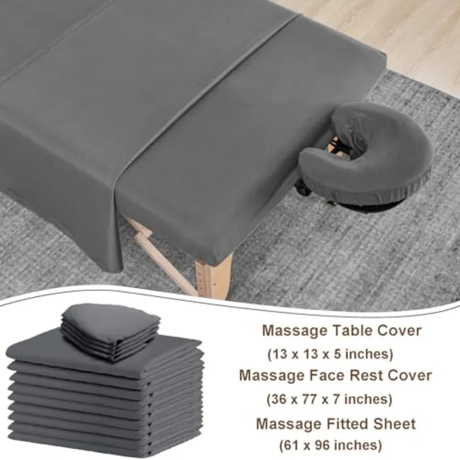 Massage Table Sheets Set | 4 Sets / 12 Pcs, Reusable Soft Microfiber, Bulk Pack, Dark Grey