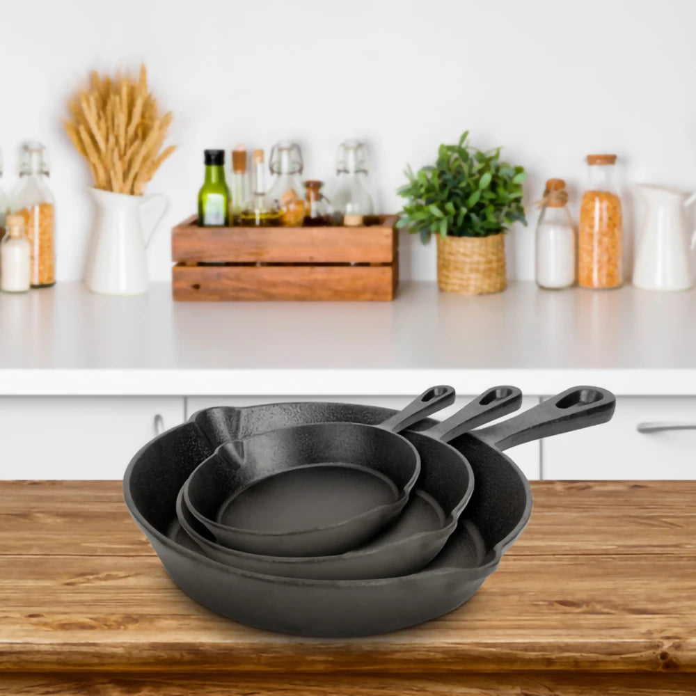 3-Piece Cast Iron Skillet Set 8, 10, 12 Inch - Nonstick Cookware | StriveRiseFit.com