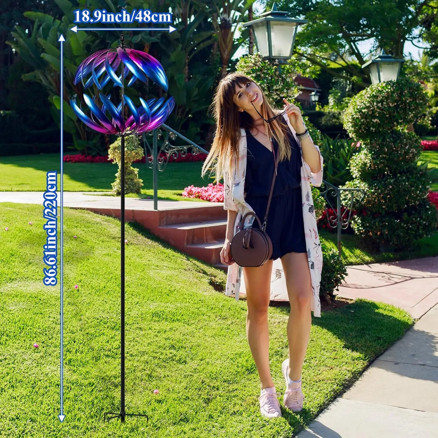 Kinetic Garden Wind Spinner | Double-Layer Metal | Blue & Purple Gradient | 24" | StriveRiseFit