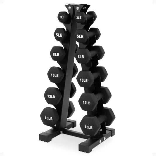 Dumbbell Set with Stand, Neoprene Coated Hand Weights, Home Gym Equipment, Black