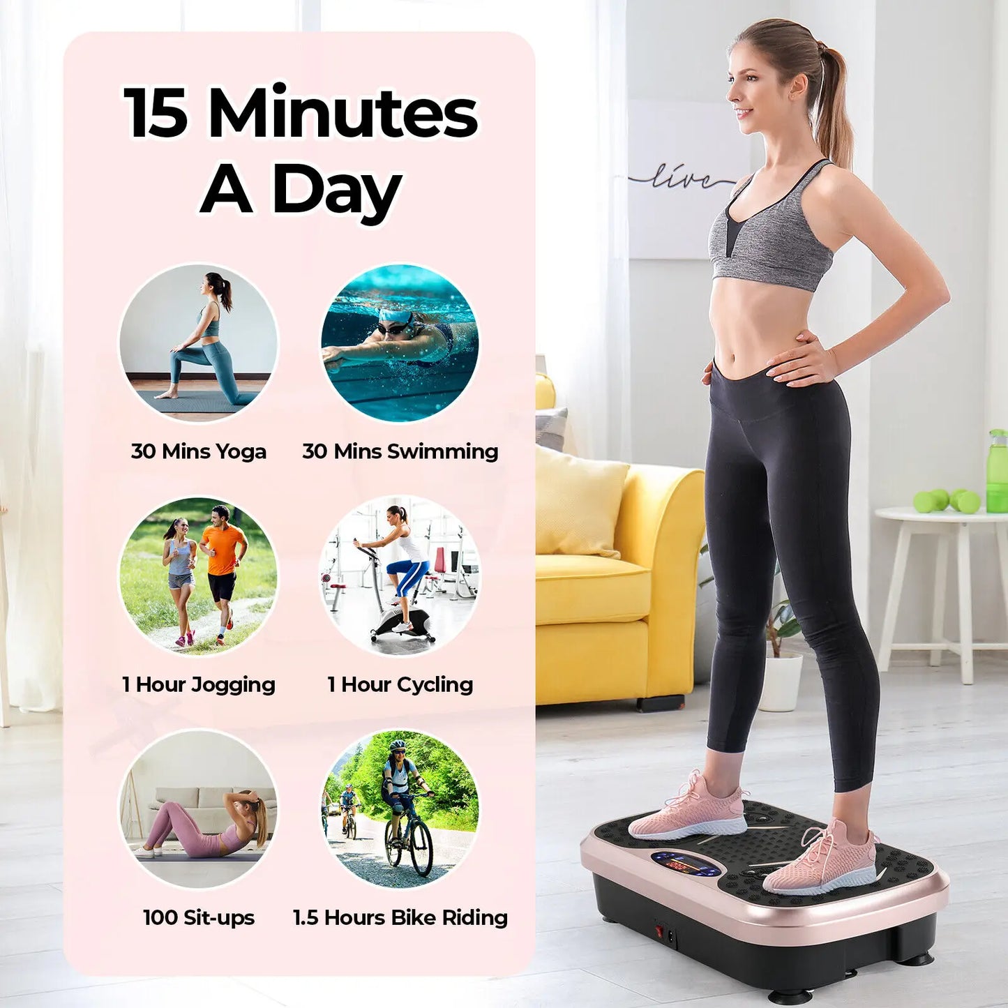 Vibration Plate Exercise Machine - Whole Body Workout Vibration Fitness Platform w/ Loop Bands - Home Training Equipment
