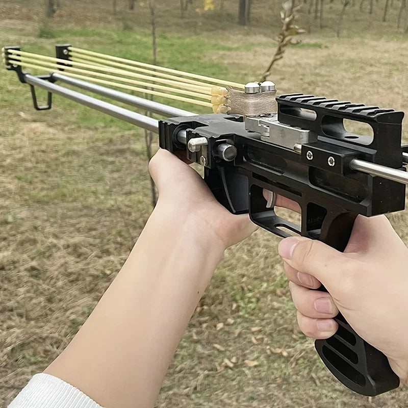 80LBS Telescopic Long Pole Slingshot Laser All Metal Powerful Shooting Hunting