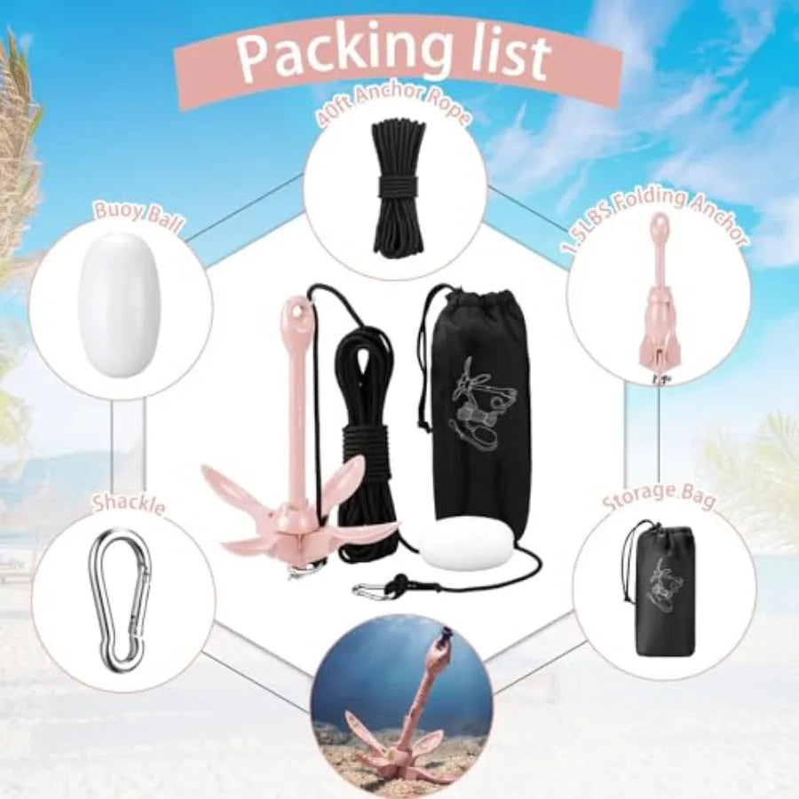3.5lb Folding Grapnel Kayak Anchor Kit with 40ft Rope & Buoy for Small Boats SUP Kayaks | StriveRiseFit