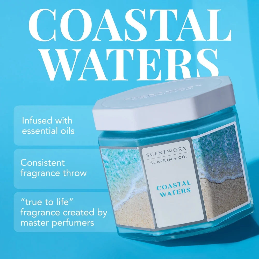 Coastal Waters Scented Candle 14.5 oz Paraffin Blend Wax 3 Wick Container Candle Long Lasting 40 Hour Burn Time Relaxing Home