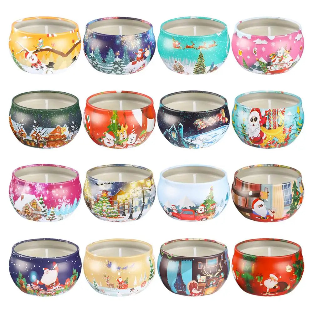 Christmas Scented Candles 16X Christmas Candle Set Natural Soy Wax Essence Oil Aromatherapy Candle 300 Hours Long Lasting