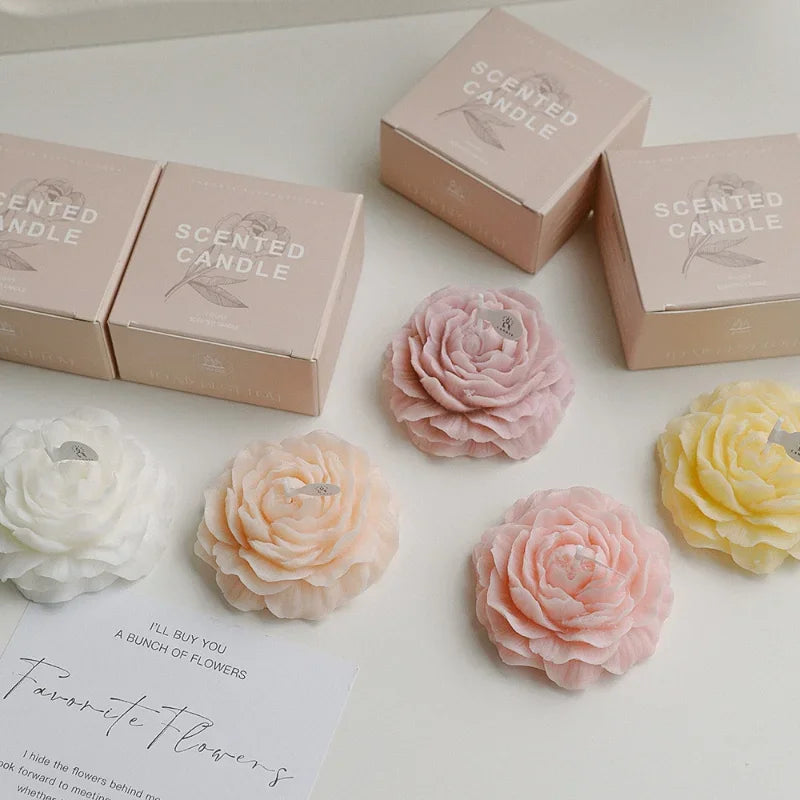 3D Peony Flower Shaped Scented Soy Wax Candle Gift 7 Scents | StriveRiseFit