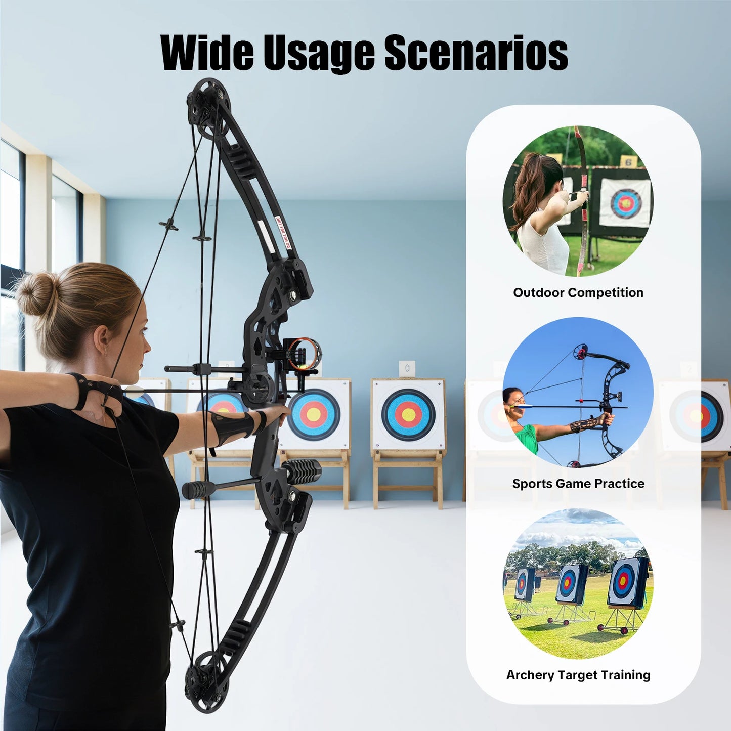 30-55 lbs Adult Compound Bow Complete Set - Adjustable Draw, 3-Pin Sight, 12 Arrows