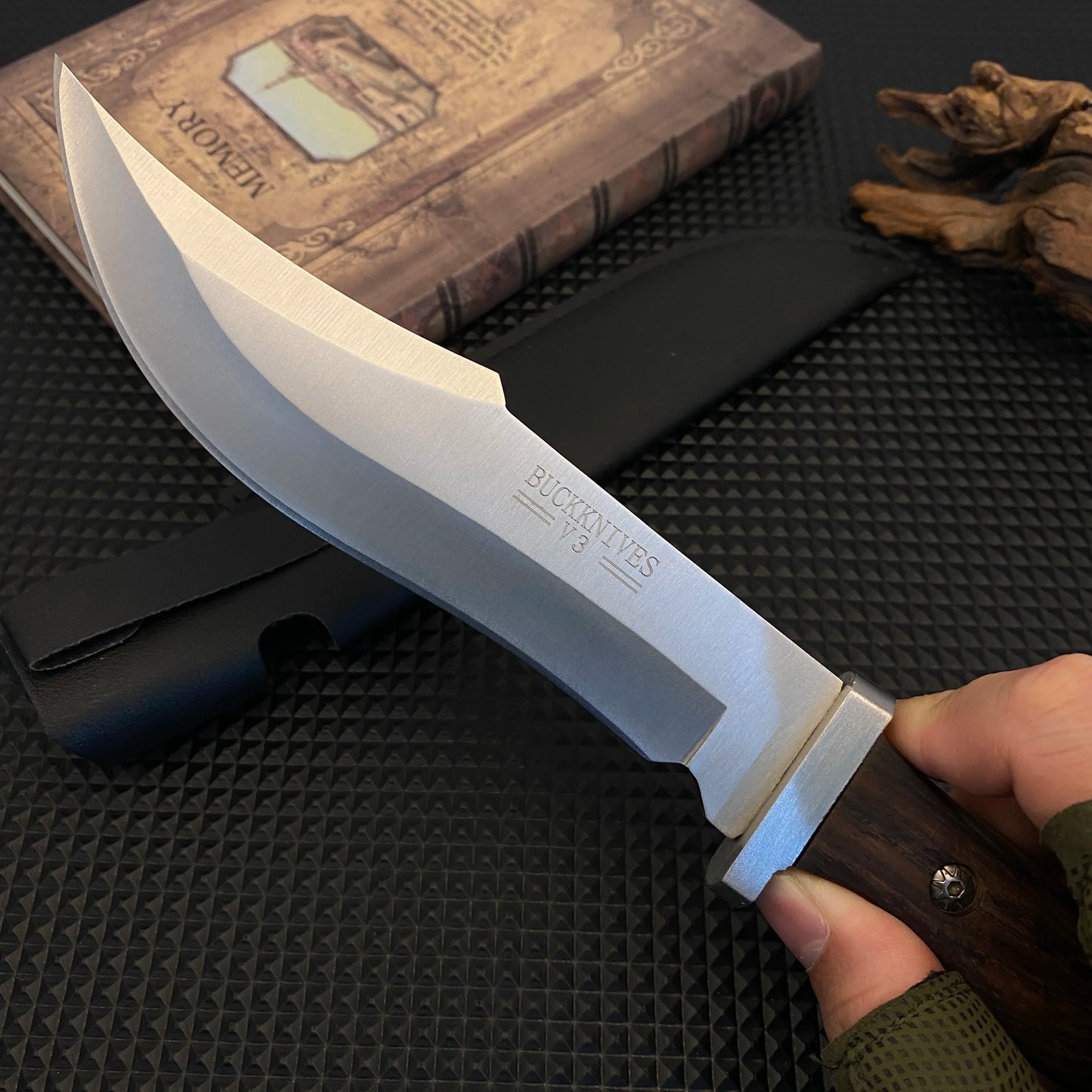 Gdekls Stainless Steel Hunting Knife with Wood Handle & Leather Sheath