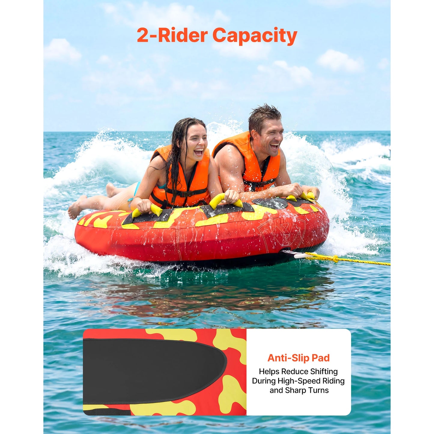 Towable Tubes for Boating 2-4 Person | Inflatable Water Tube with Anti-Slip Pad | StriveRiseFit