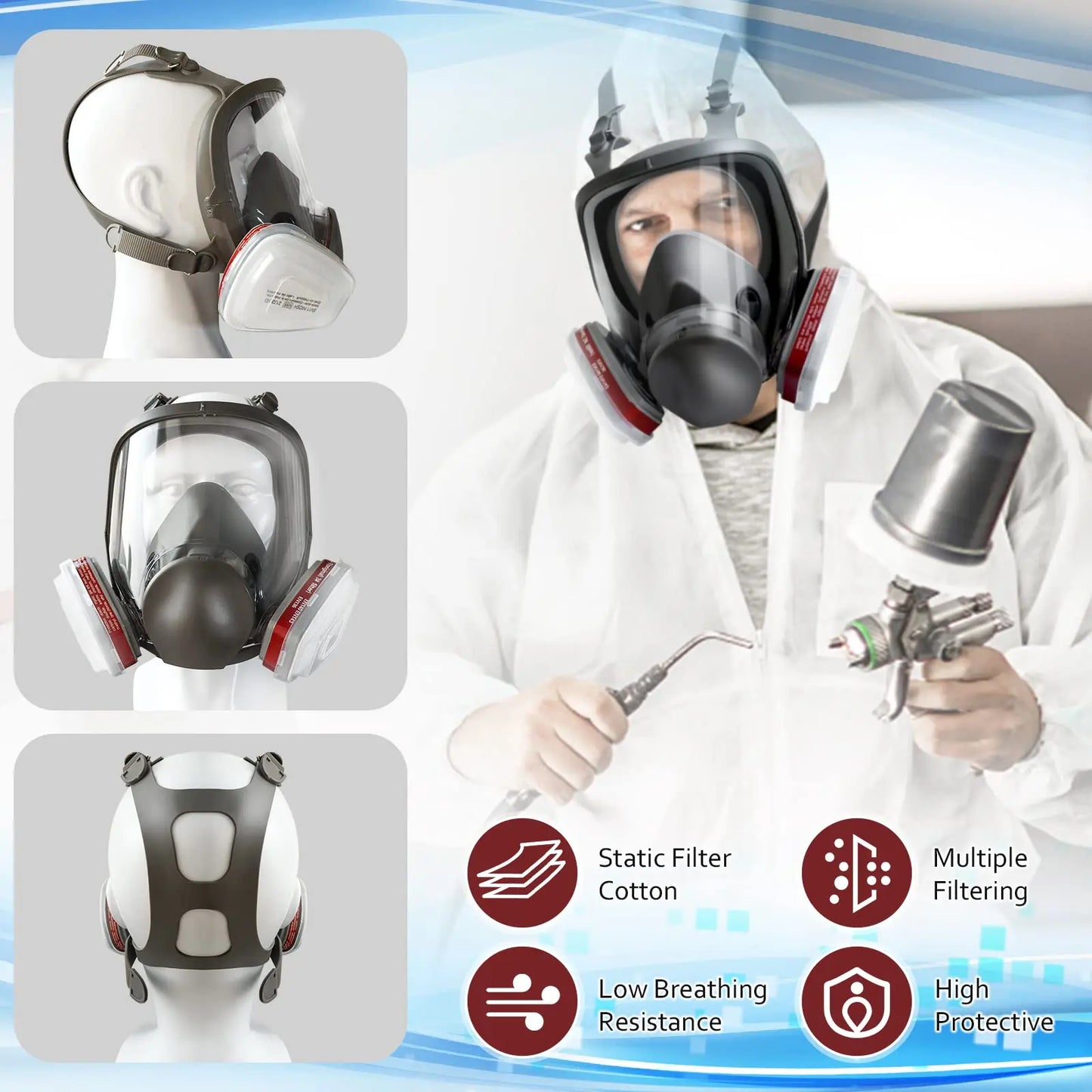 6800 Full Face Gas Mask Respirator - Reusable for Paint, Chemical, Smoke, Dust Protection