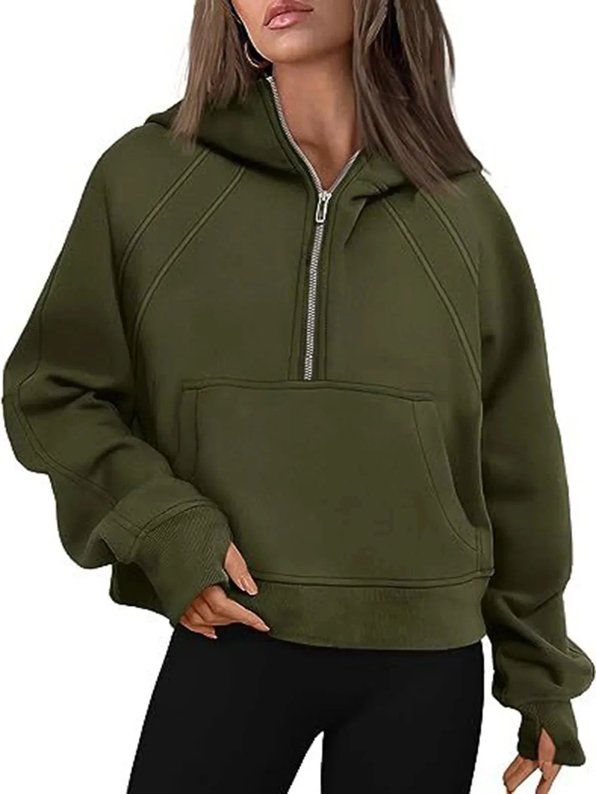 Loose Women's Hoodie ~ Long Sleeve ~ Zipper Pocket ~ Casual, Fashionable Sweatshirt ~ Polyester Fiber ~ Full Length