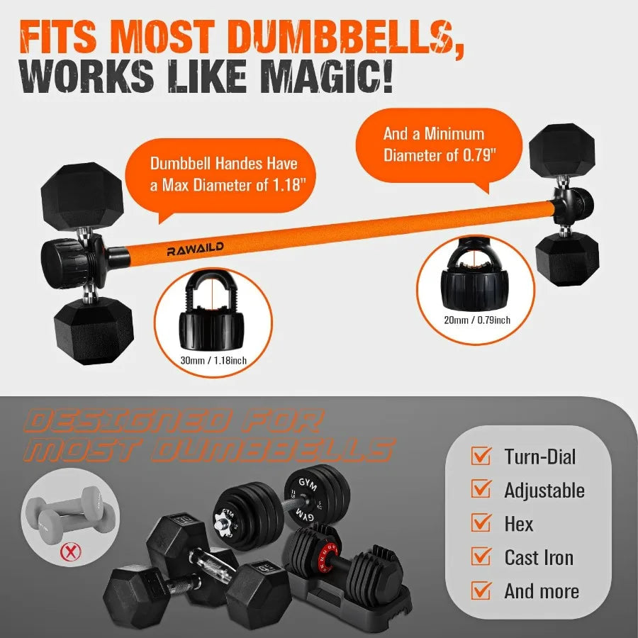 Dumbbell to Barbell Converter Bar, 300 lb Capacity for Home Gym | StriveRiseFit