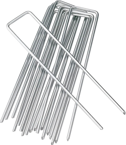 Galvanized Garden Landscape Staples | 6" Heavy-Duty U-Pins | 10-Pack | Weed Fabric, Turf & Netting