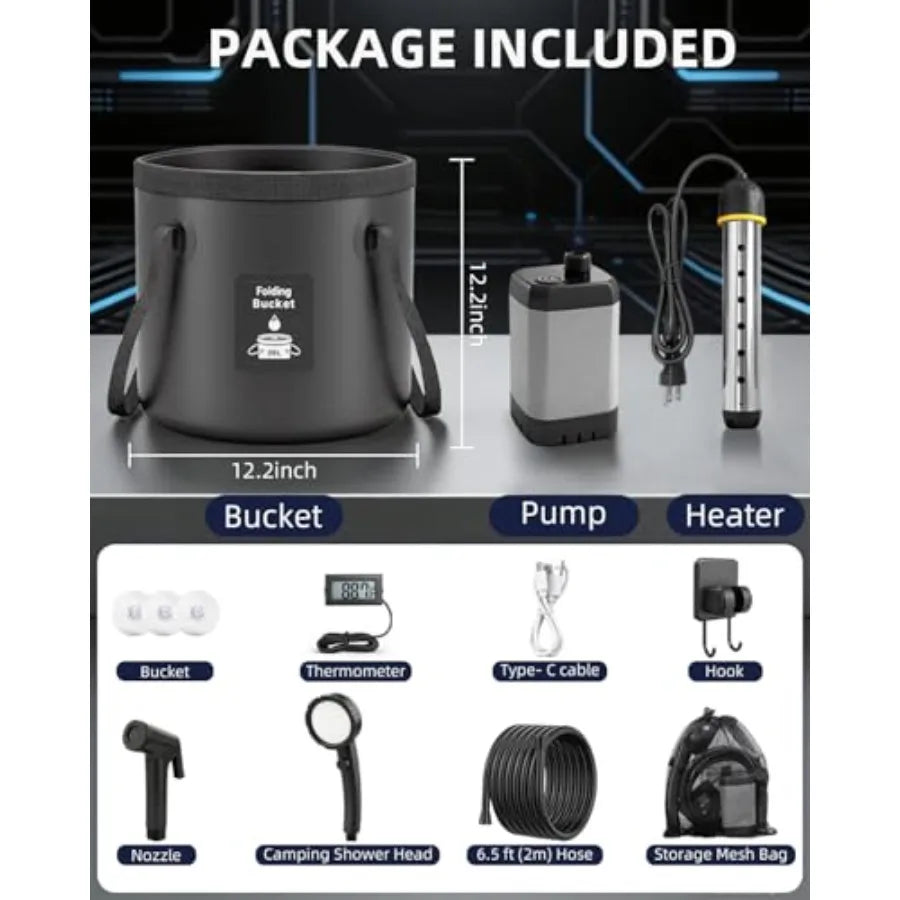 Portable Camping Shower with Heater | 6000mAh, 3 Spray Modes, LED Display | StriveRiseFit
