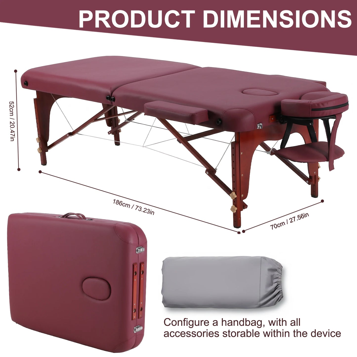Professional Folding Massage Table | 73", 1500 lb, 4.33" Foam, Claret & Black