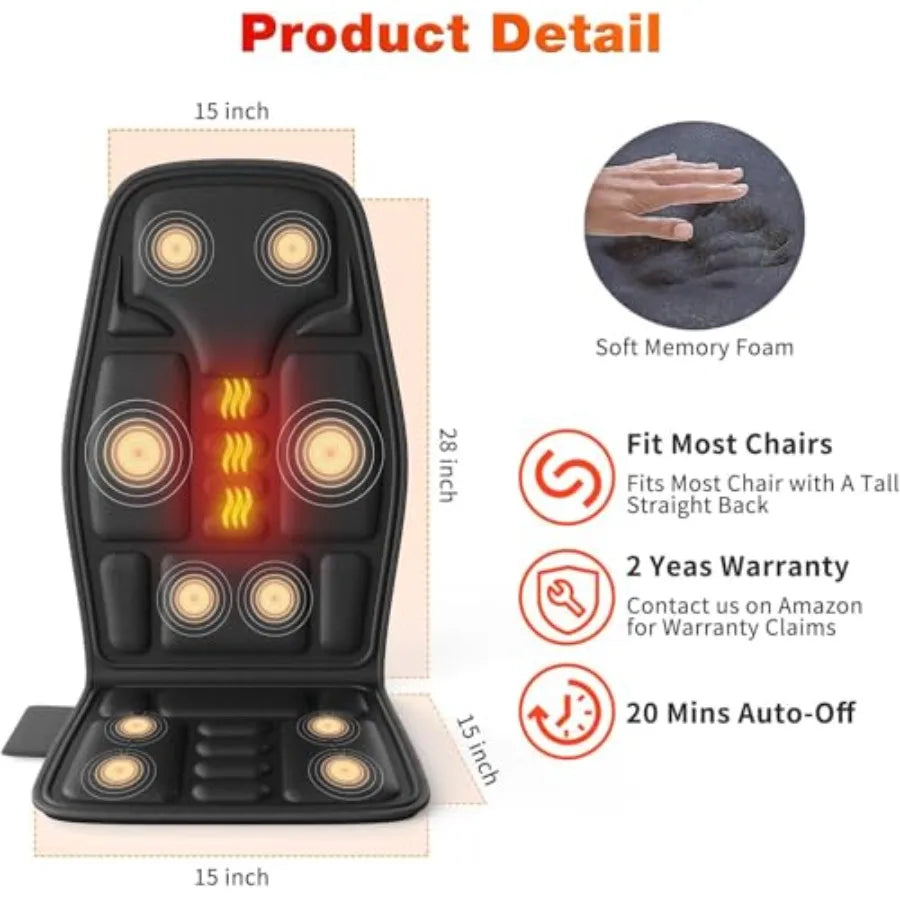 Vibration Back Massager for Chair with Heat | 8 Vibration Nodes, Seat Cushion Pad for Seniors & Office