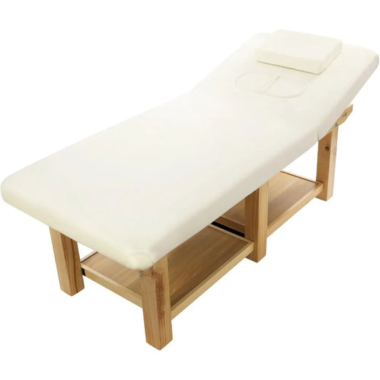 Stationary Massage Table Solid Wood Massage Table, 75"x 31.5" Heavy Duty Spa Bed with 0-45° Adjustable Backrest, Velvet Cover,