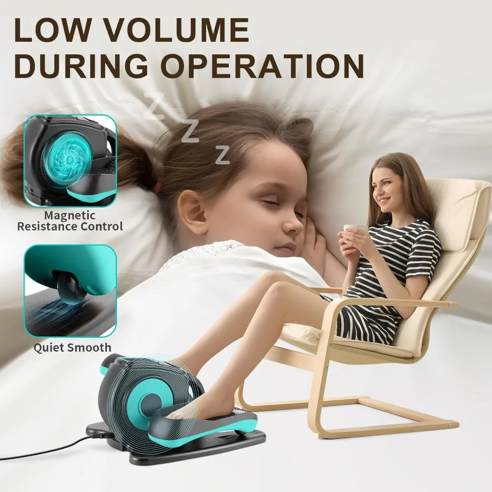 Under table elliptical machine, electric leg exerciser, portable with remote control and non-slip pedals for teens and adults
