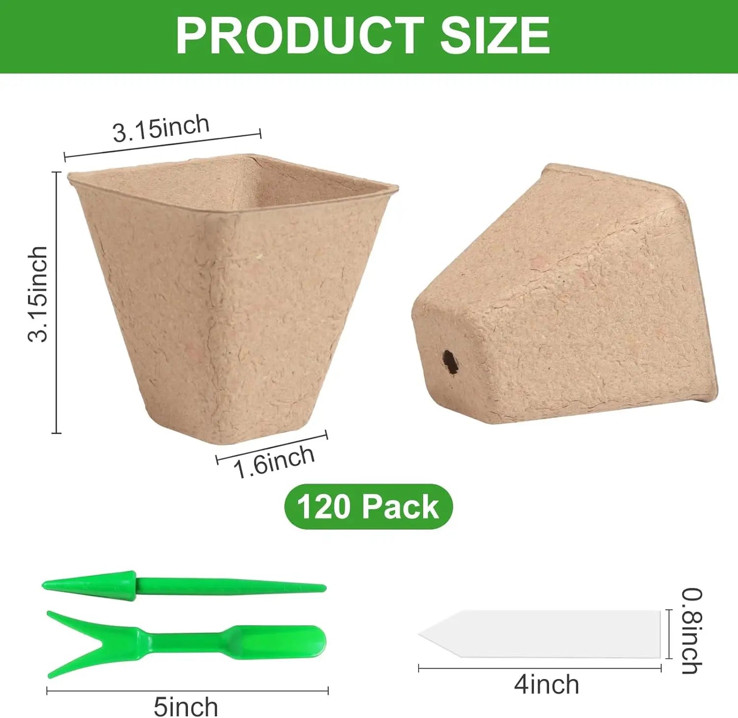Square Biodegradable Peat Pots | 150-Pack + Labels | Seed Starting | StriveRiseFit