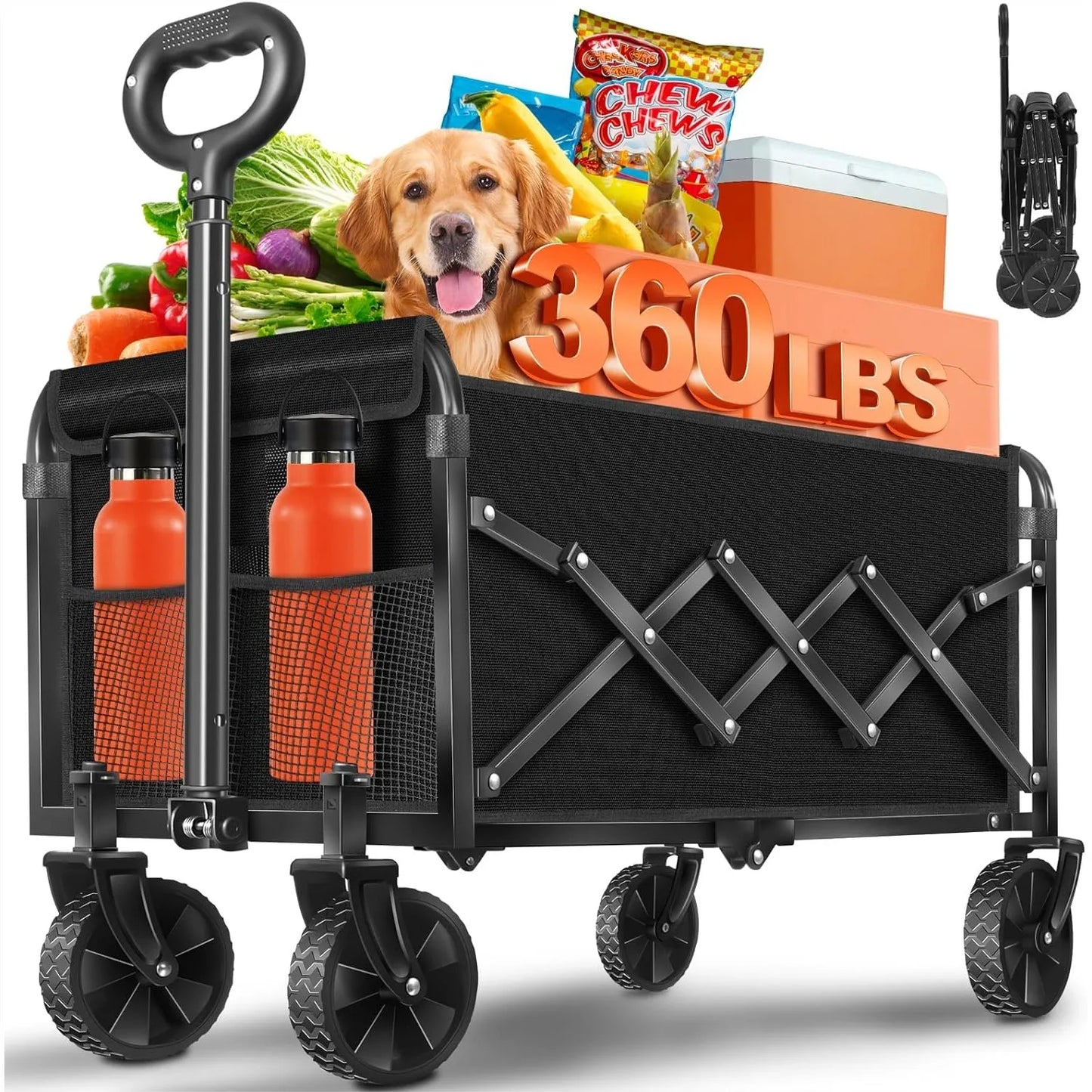 Foldable Wagon Cart with 360° Wheels, 360 LBS Capacity for Beach, Camp & Garden | StriveRiseFit
