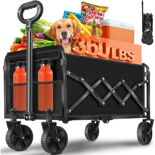 Foldable Wagon Cart with 360° Wheels, 360 LBS Capacity for Beach, Camp & Garden | StriveRiseFit