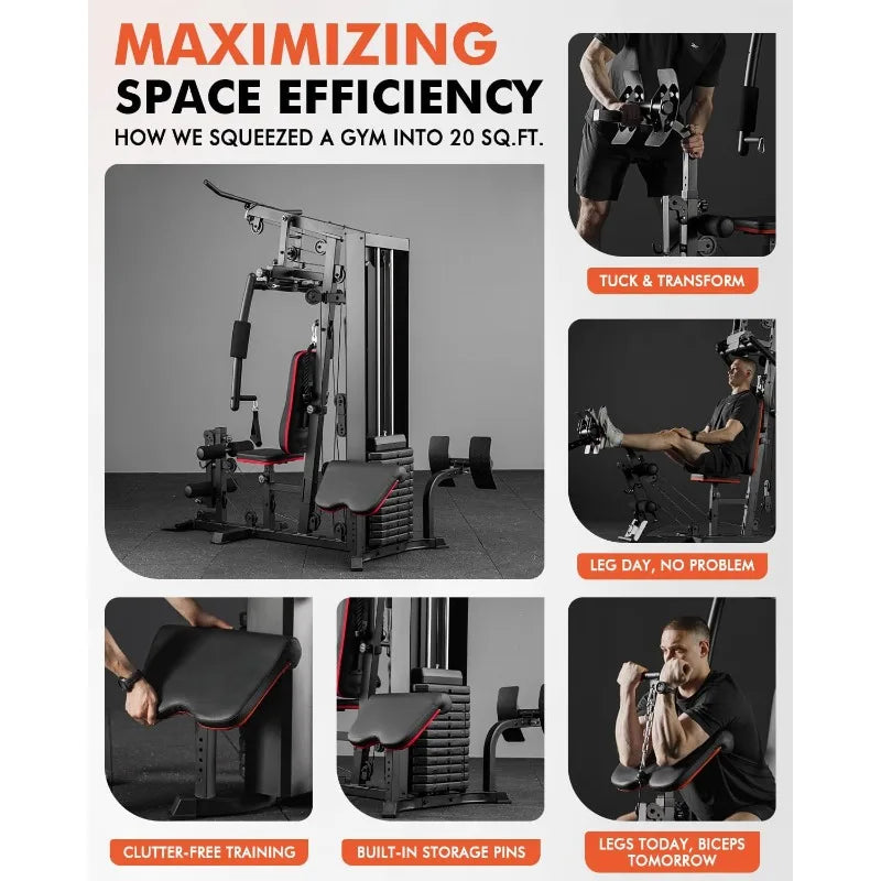 Home Gym Workout Station with 150LBS Weight Stack, Multifunctional Home Gym Equipment