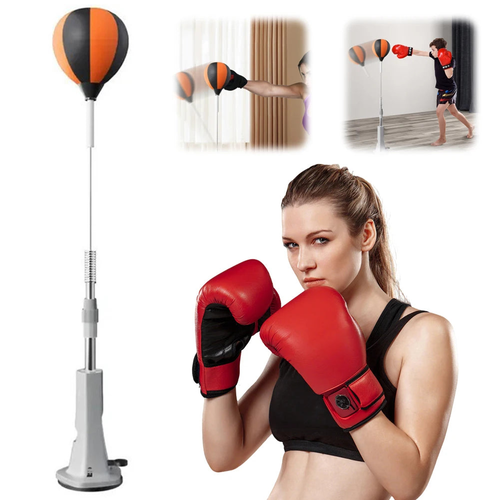 Punching Bag with Stand & Reflex Ball Set, Height Adjustable, PU Leather | StriveRiseFit