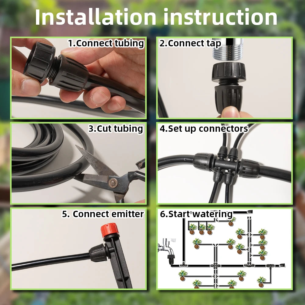 Drip Irrigation System Kit | 33ft + 200ft Tubing | Locked Fittings | StriveRiseFit