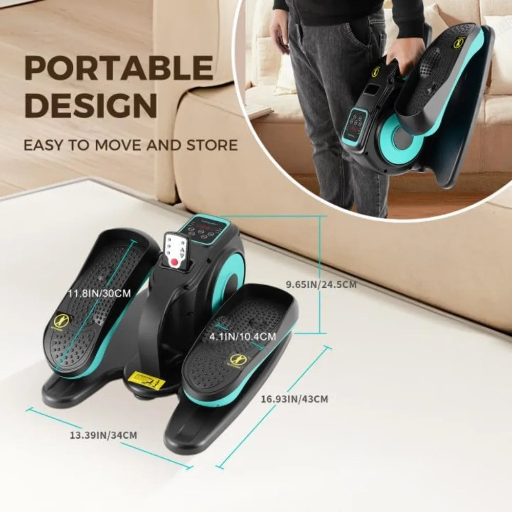 Under table elliptical machine, electric leg exerciser, portable with remote control and non-slip pedals for teens and adults