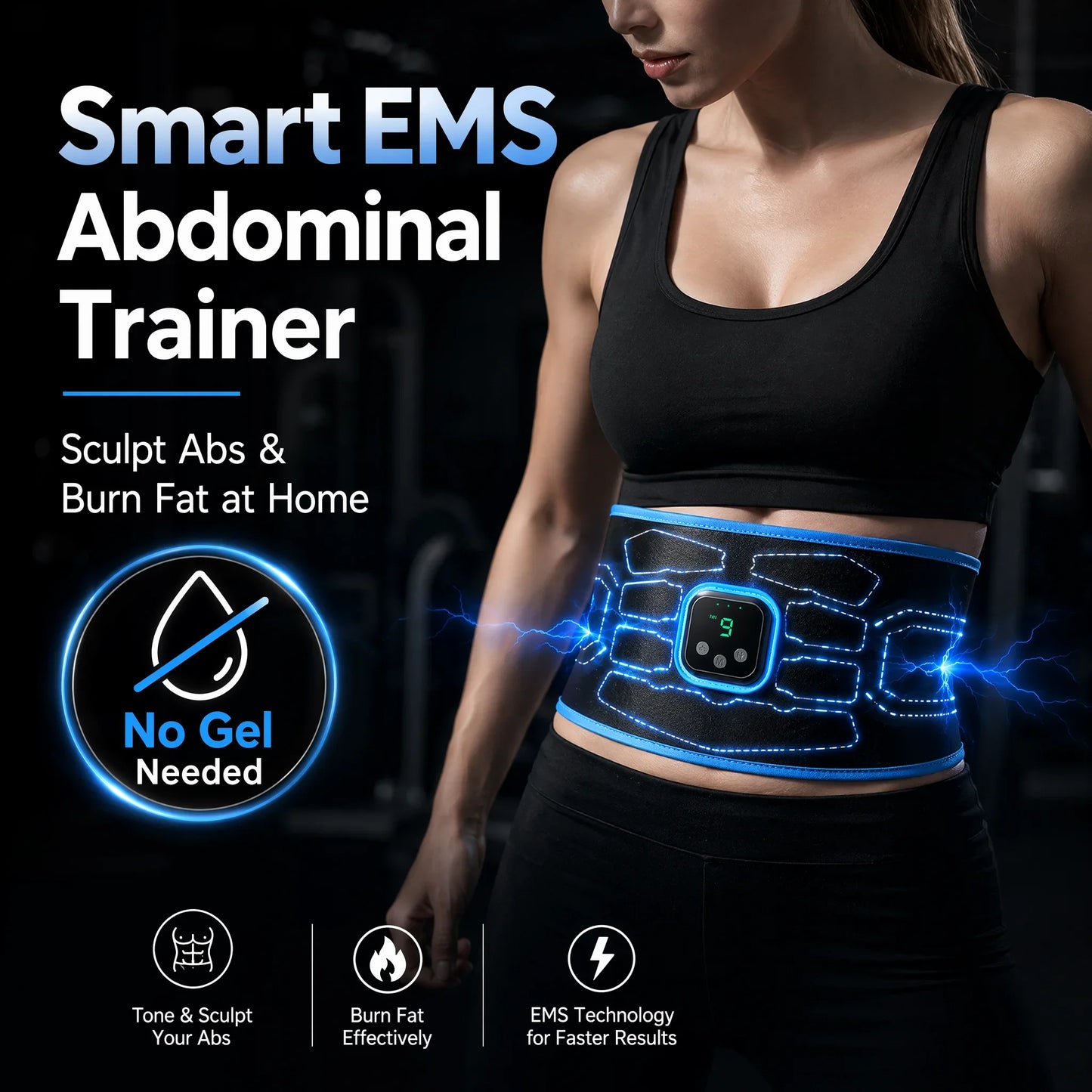 EMS Abdominal Muscle Trainer Belt | 6 Modes, 9 Levels, No Gel | StriveRiseFit