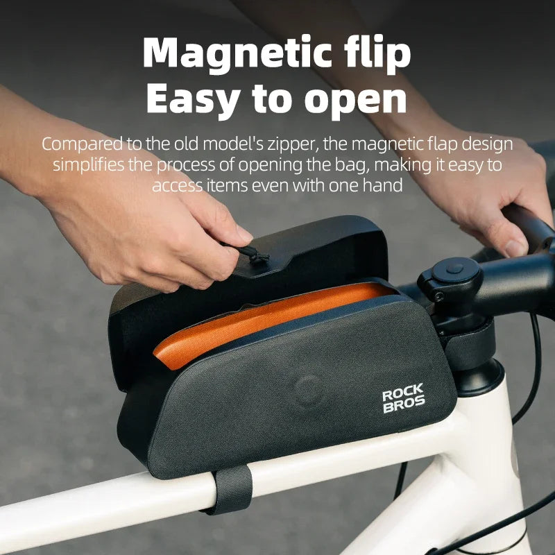 ROCKBROS AS-133 Waterproof Bike Top Tube Bag - Magnetic Flip, TPU Frame Pack