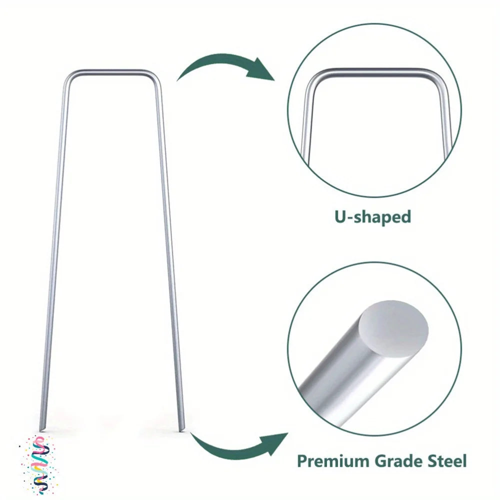 500-Pack 6" Galvanized Landscape Staples U-Shaped 11 Gauge Garden Stakes | StriveRiseFit