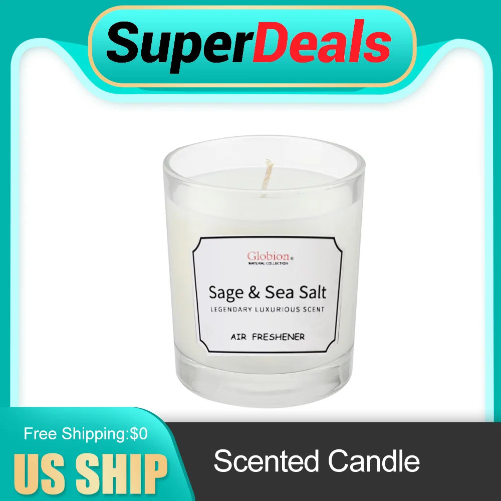 Sage & Sea Salt Scented Candle 7oz Glass Jar 45-Hour Burn | StriveRiseFit
