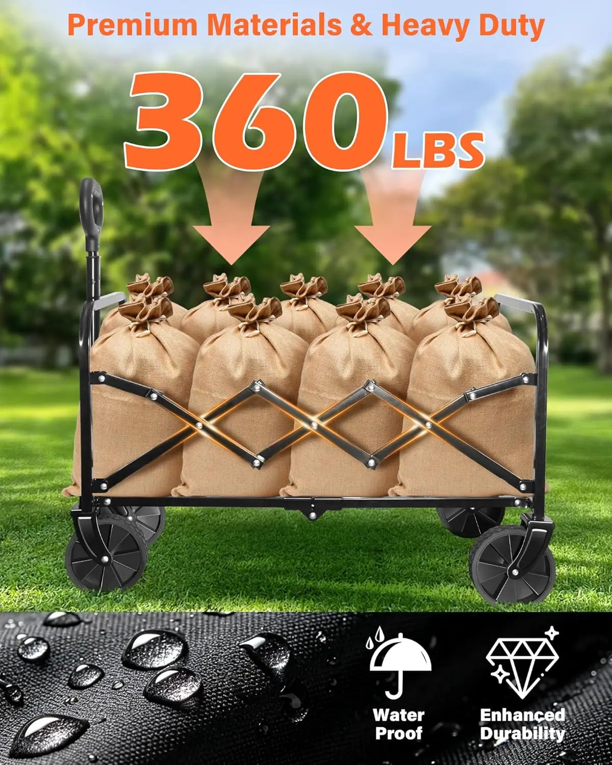 Foldable Wagon Cart with 360° Wheels, 360 LBS Capacity for Beach, Camp & Garden | StriveRiseFit