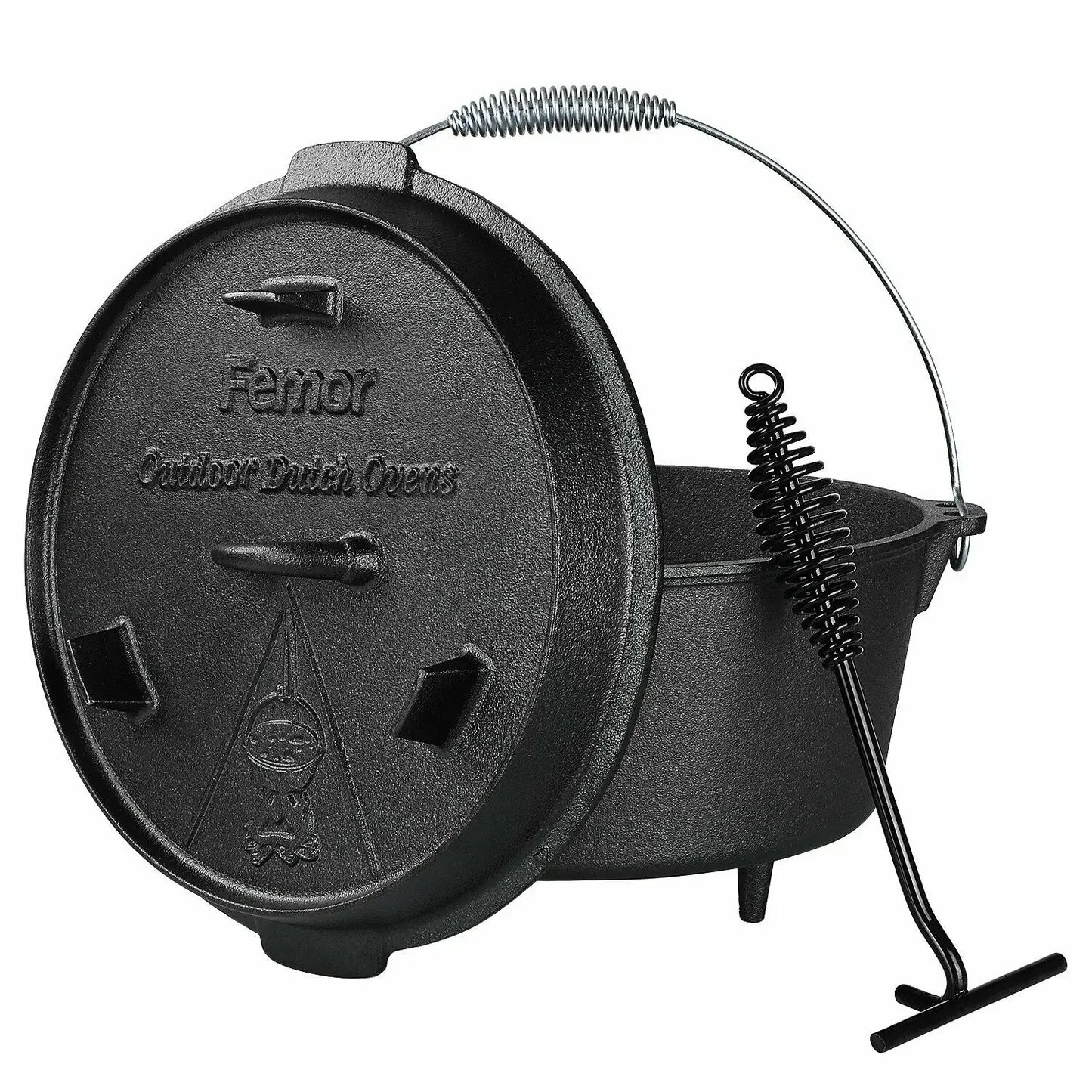 Cast Iron Dutch Oven | 5, 9 & 12.5 Qt Camping Pot with Lid Lifter — Outdoor Cooking, Stew & BBQ
