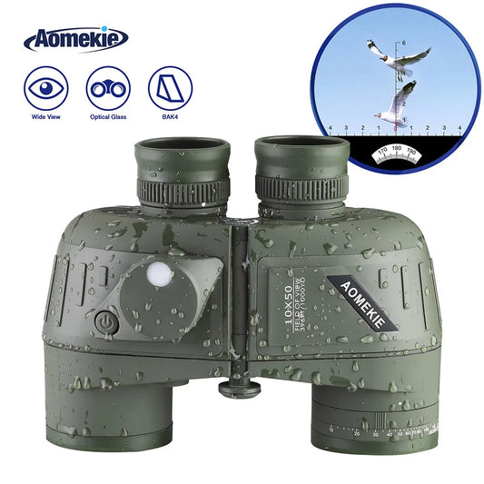 10x50 Marine Binoculars | Green | BAK4 Prism, FMC Lens, Illuminated Compass & Rangefinder, IPX6 Waterproof