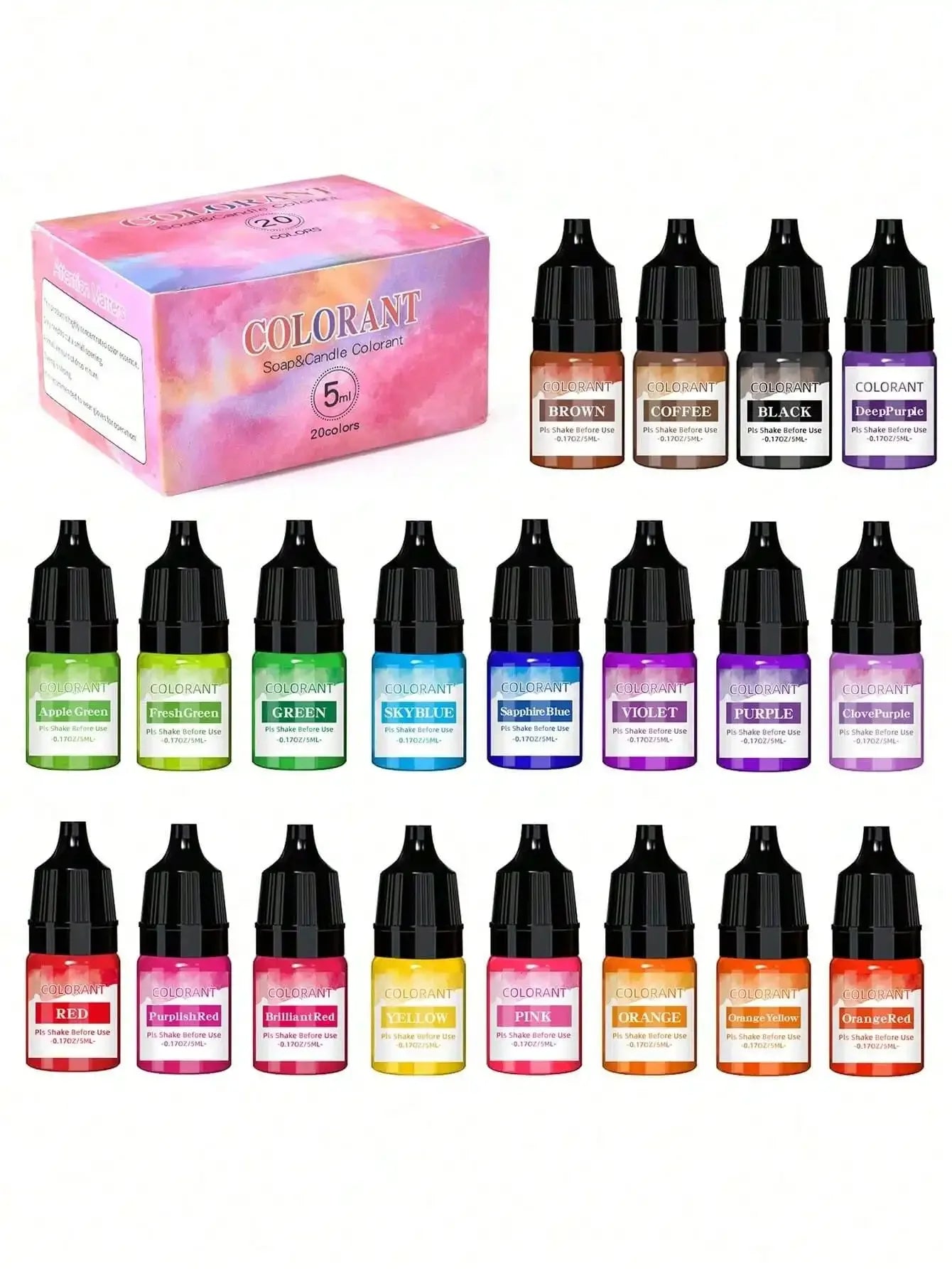 20-Color Candle Dye Set, 5ml Liquid Colorants for Soy Wax, Soap & Silicone Molds | StriveRiseFit
