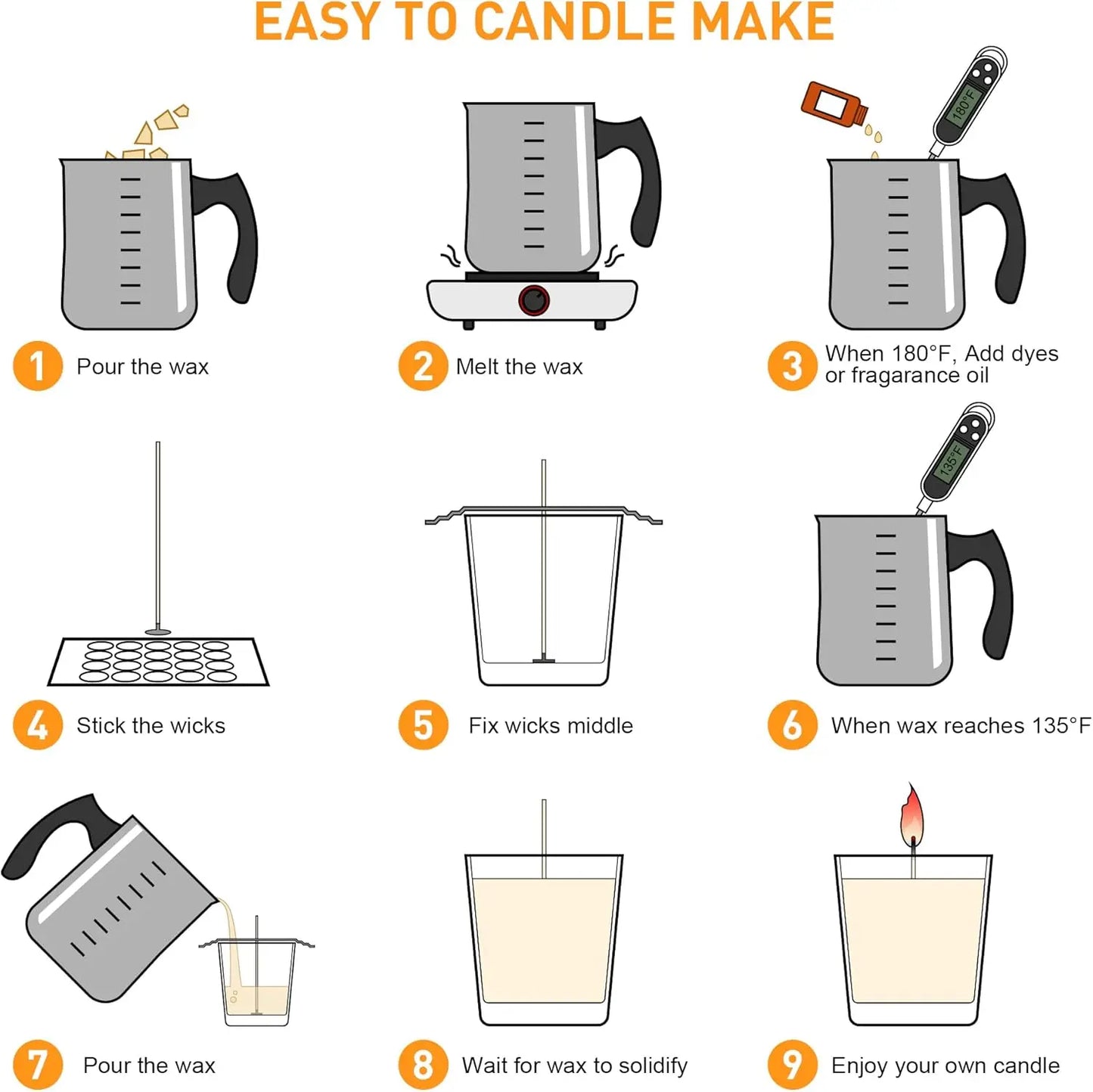 100-Piece 8" Pre-Waxed Cotton Candle Wicks Kit with Stickers & Holders | StriveRiseFit