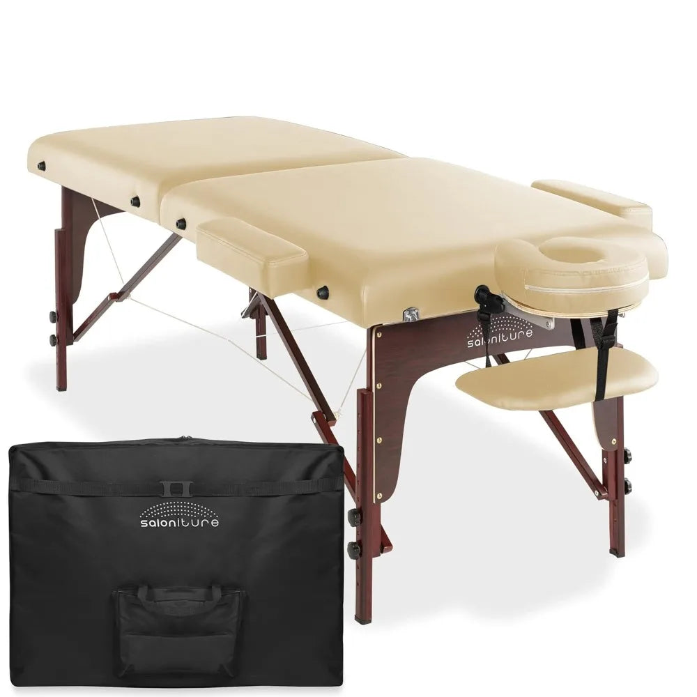 Professional Portable Lightweight Bi-Fold Memory Foam Massage Table with Reiki Panels - Includes Headrest, Face Cradle, Armrest