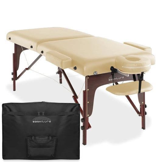 Professional Portable Lightweight Bi-Fold Memory Foam Massage Table with Reiki Panels - Includes Headrest, Face Cradle, Armrest