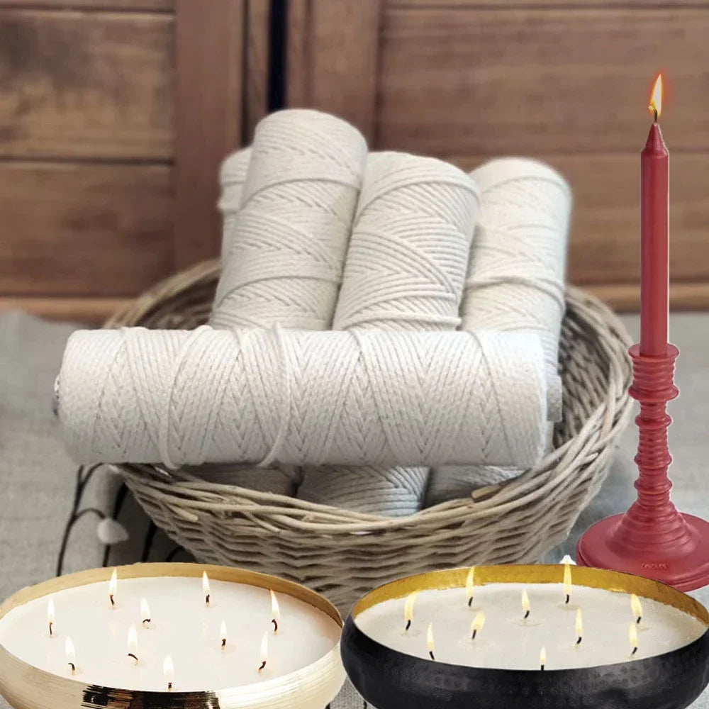 100m Cotton Candle Wick Roll, Eco & Square Braid, Multiple Strand Sizes | StriveRiseFit