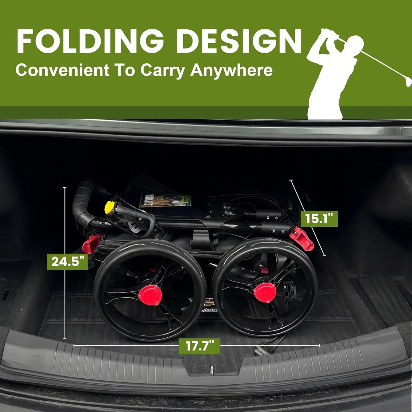4-Wheel Golf Push Cart, 1-Click Folding, 300 lbs Load Capacity, Large Storage with Cup Holder, Cooler Bag, 10" Durable Wheels