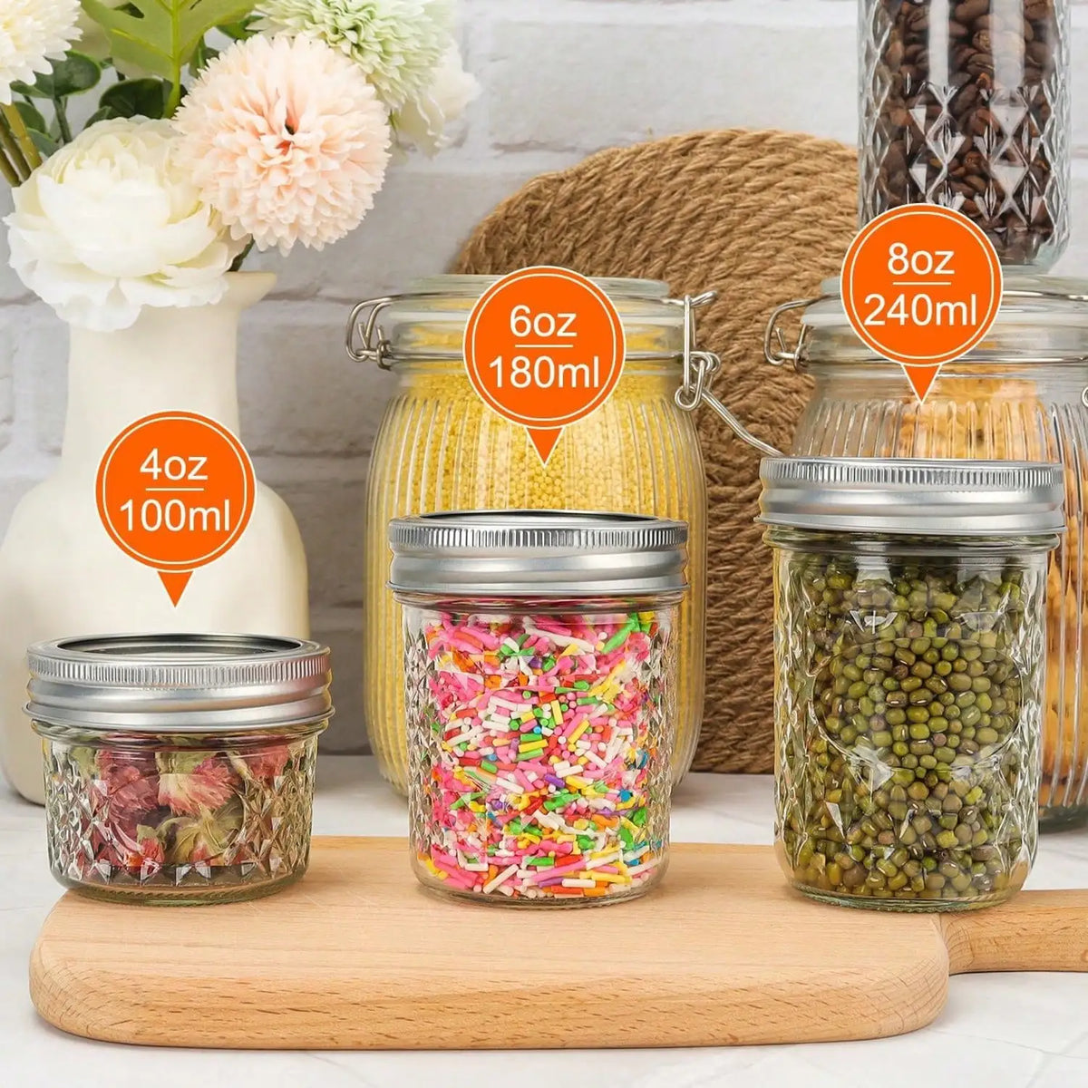 24-Pack 4oz Clear Glass Mini Mason Jars with Lids & Labels | StriveRiseFit