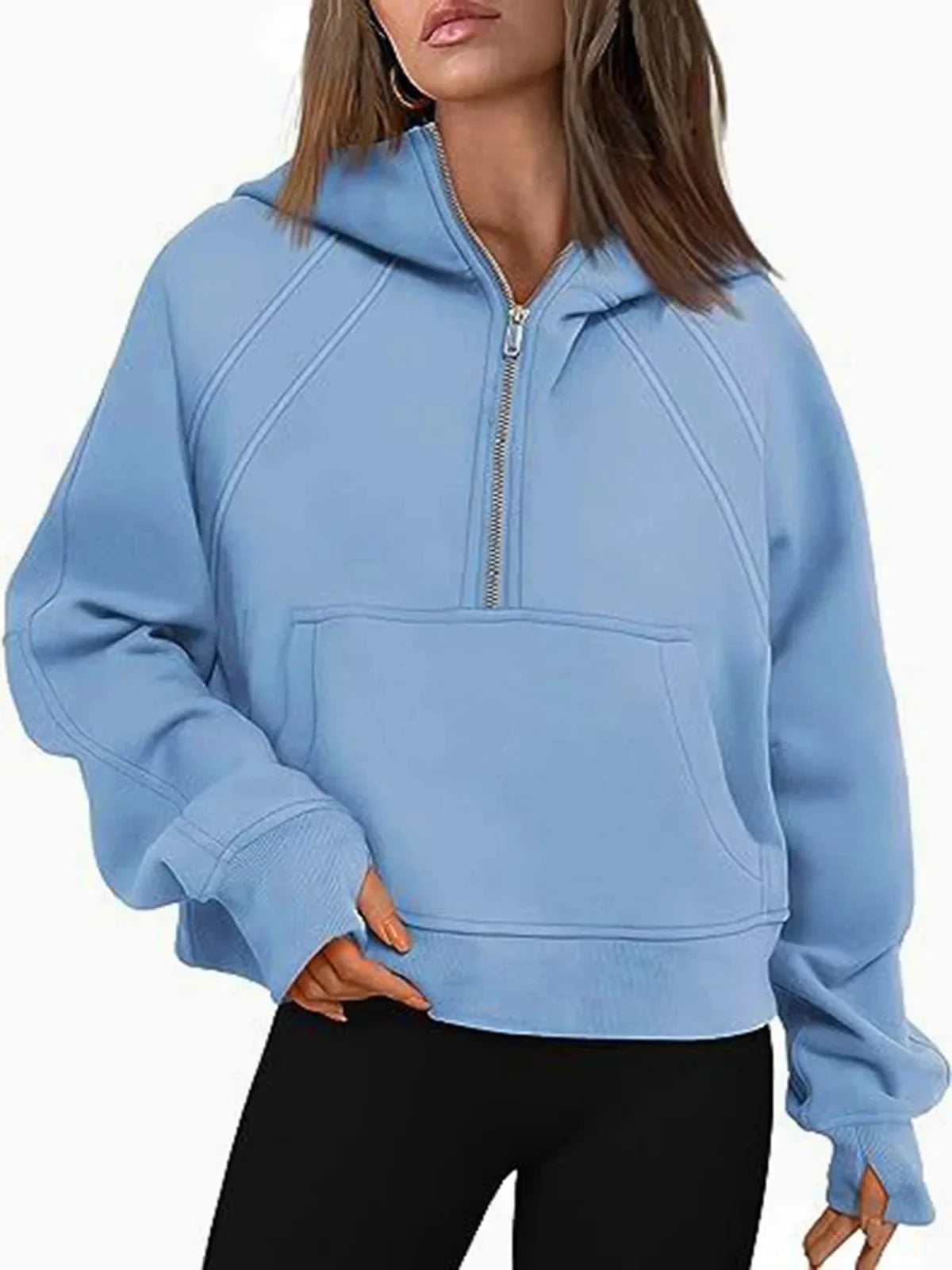 Loose Women's Hoodie ~ Long Sleeve ~ Zipper Pocket ~ Casual, Fashionable Sweatshirt ~ Polyester Fiber ~ Full Length