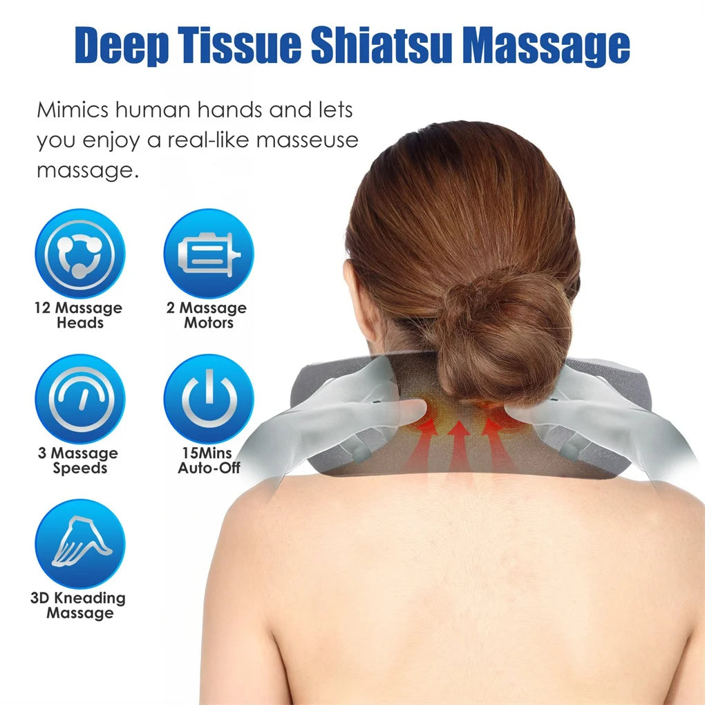 Shiatsu Neck Massager Pillow | 12 Heads, Heat, 2200mAh, Carry Bag | StriveRiseFit