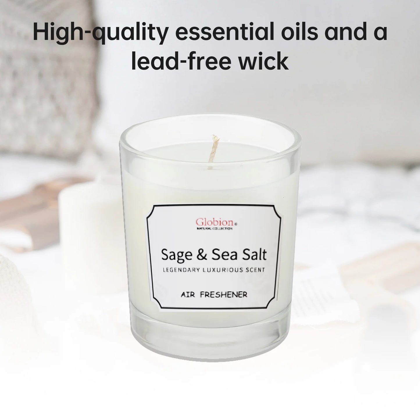 Sage & Sea Salt Scented Candle 7oz Glass Jar 45-Hour Burn | StriveRiseFit