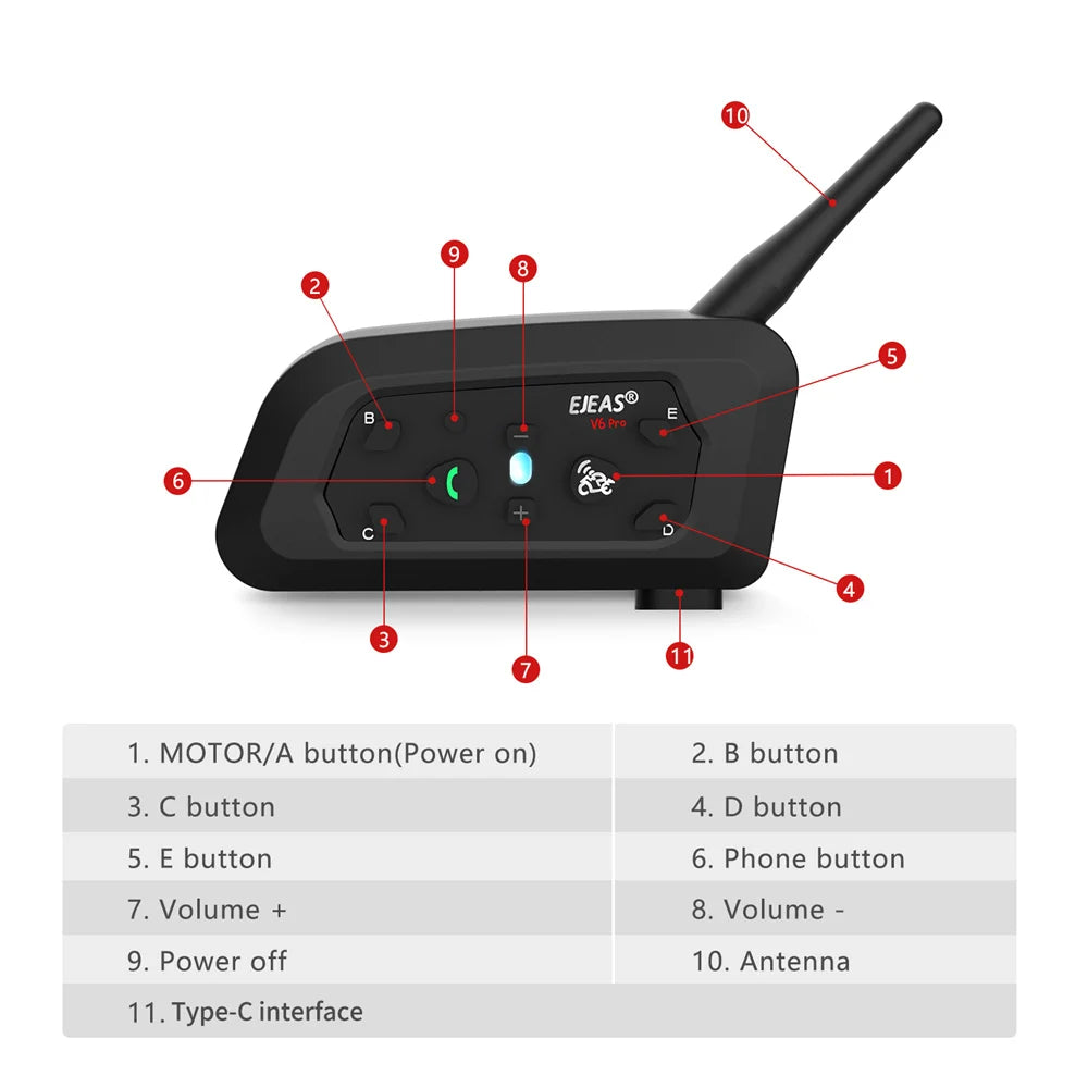 EJEAS V6 Pro Motorcycle Helmet Bluetooth Intercom | StriveRiseFit