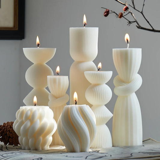 Handmade Glitter Soy Wax Ribbed Pillar Candles Set | StriveRiseFit