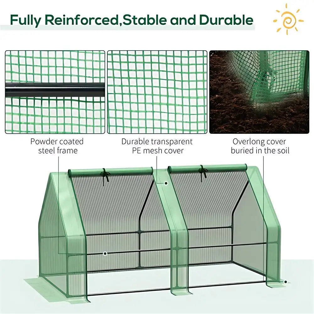 Mini Walk-In Tunnel Greenhouse | 5.9'x3'x3' Waterproof PE Cover, Steel Frame, 2 Roll-Up Doors